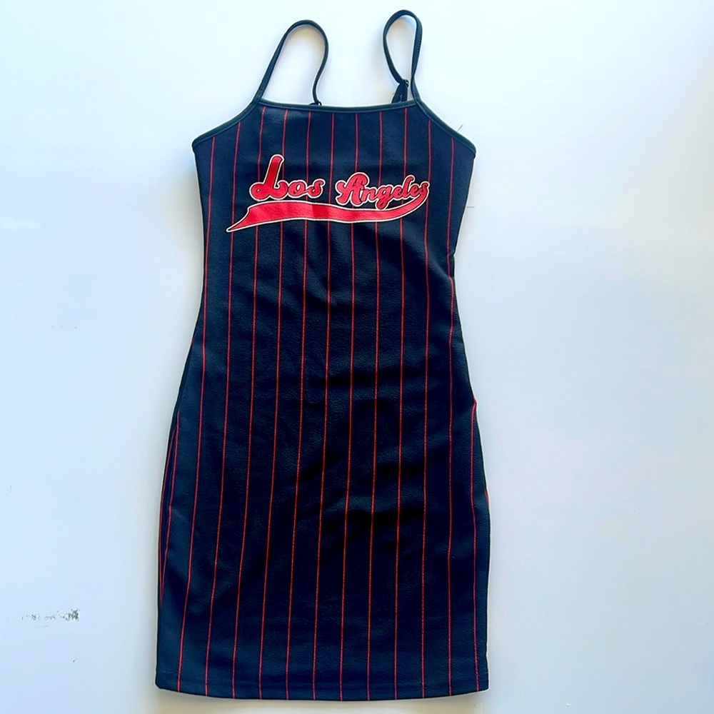 SOLD***Bodycon Los Angeles mini dress 😍 EUC! Baseball or Halloween too.